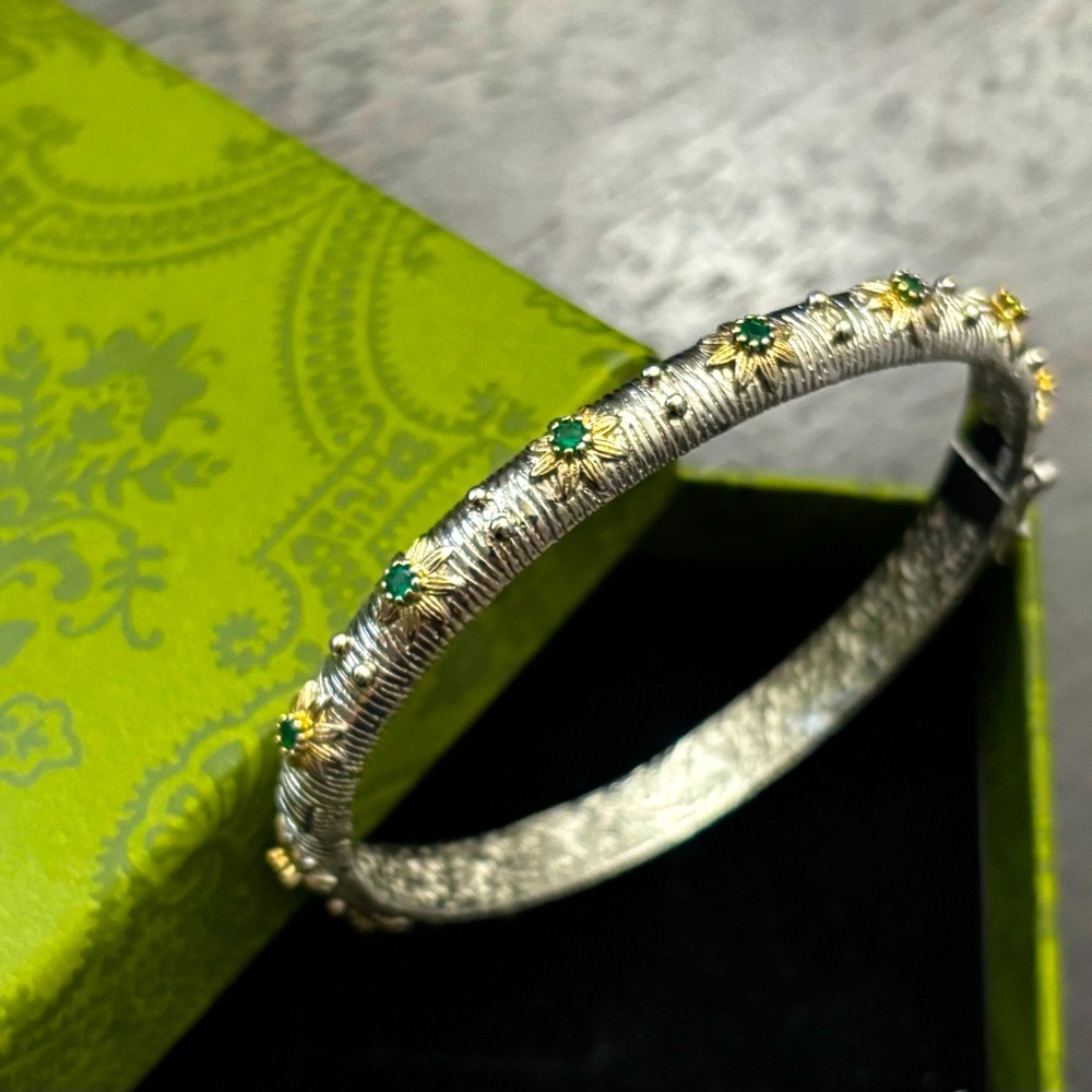 Buccellati Inspired Bangle Bracelet Brass Sterling 925 Fits wrists 6.25-7” Rare